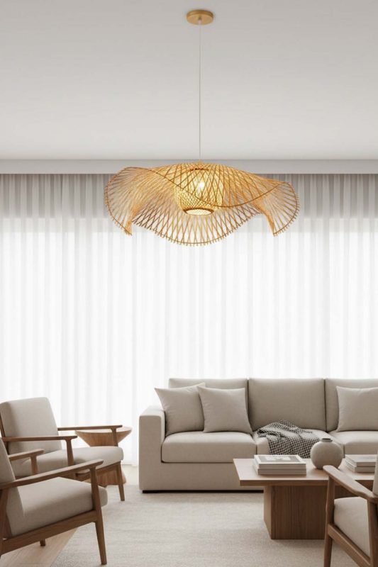 Living Room Beige Lotus Bamboo Pendant Light - Warm & Relaxing