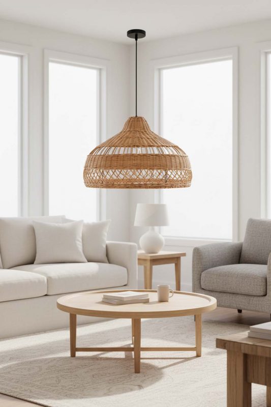Living Room Beige Rattan Radiant Pendant Lights - Warm & Relaxing