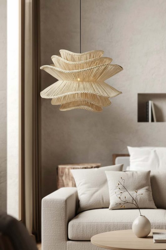 Living Room Beige Vietnamese Flower Rattan Chandelier - Aesthetic & Trendy