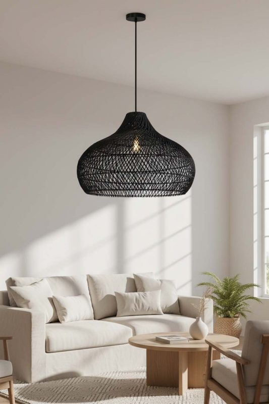 Living Room Black Kloe Rattan Pendant Light - Elegant & Comfortable