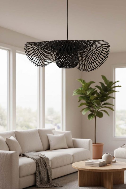 Living Room Black Lotus Bamboo Pendant Light - Cozy & Inviting