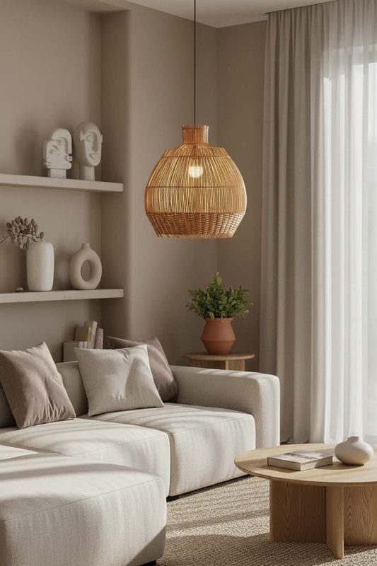 Living Room Bottom Brown Rattan Pendant - Aesthetic & Trendy