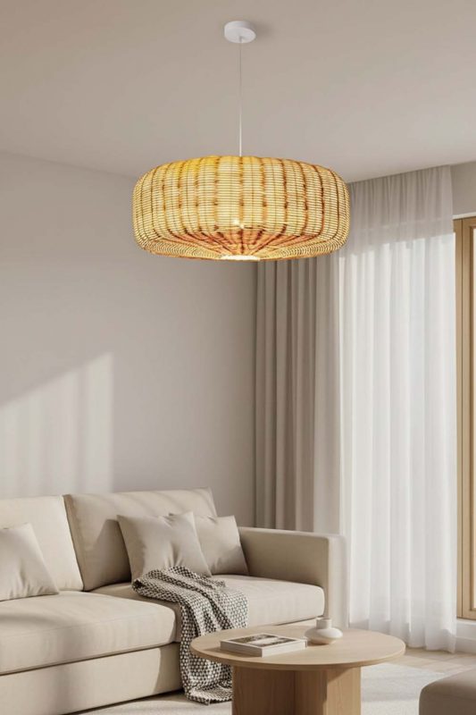 Living Room Flat Drum Rattan Chandelier - Elegant & Comfortable