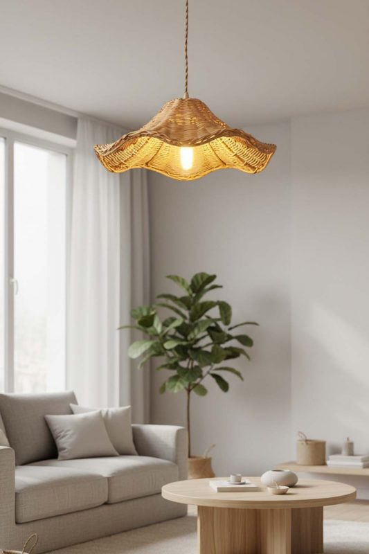 Living Room Floral Rattan Pendant Light - Aesthetic & Trendy