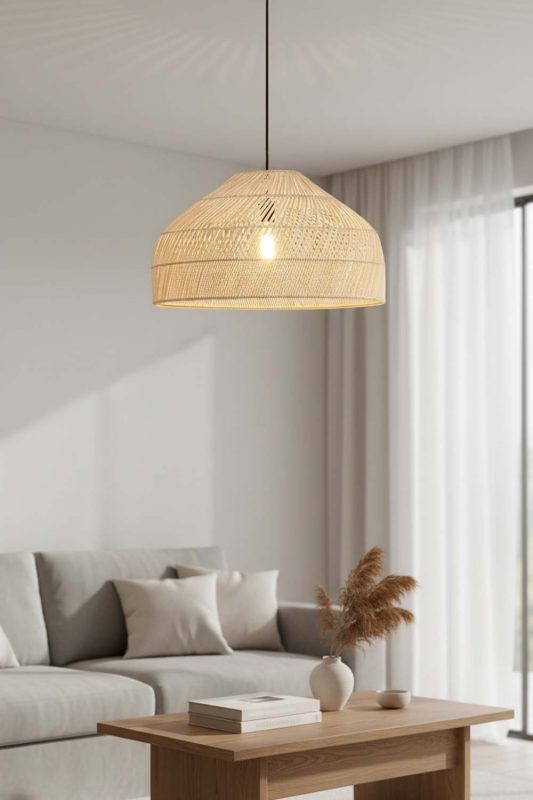 Living Room Natural Rattan Wide Dome Pendant Light - Stylish & Modern