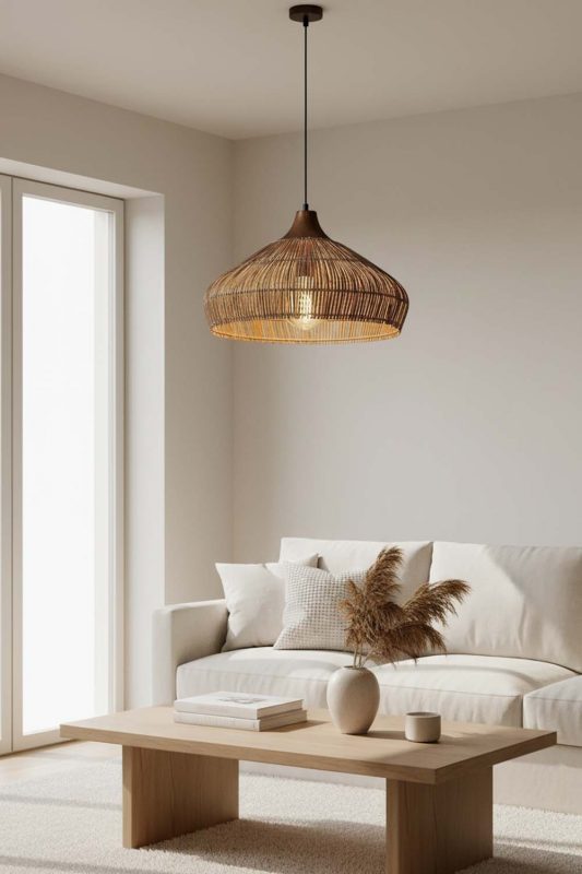 Living Room Open Rattan Pendant Light - Warm & Relaxing