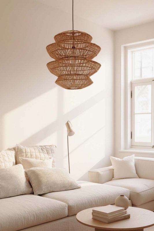 Living Room Rattan Accordion Pendant Light - Stylish & Modern