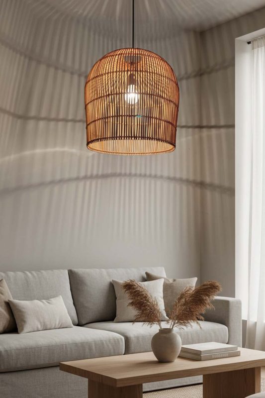 Living Room Rattan Bell Shaped Pendant Light - Aesthetic & Trendy