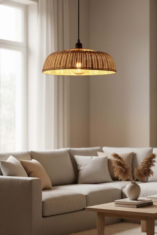 Living Room Rattan Disc Pendant Light - Warm & Relaxing