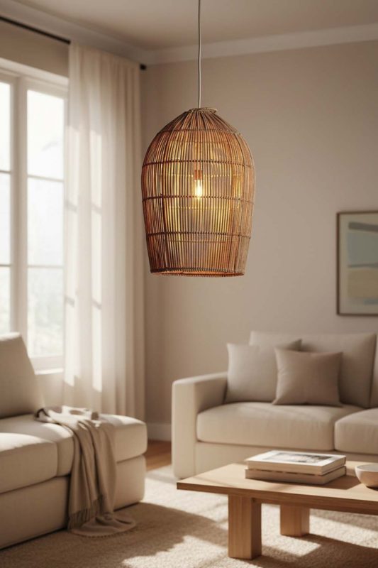 Living Room Rattan Dome Pendant Light - Elegant & Comfortable