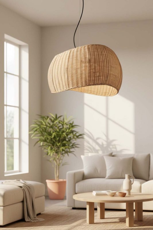 Living Room Rattan Ribbon Pendant Light - Cozy & Inviting