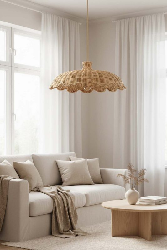 Living Room Rattan Scalloped Lampshade - Stylish & Modern