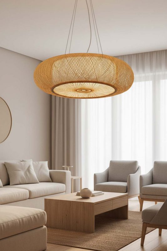 Living Room Round Bamboo Drum Chandelier - Cozy & Inviting