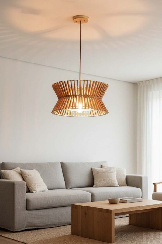 Living Room Round Wood Slat Pendant Light - Elegant & Comfortable
