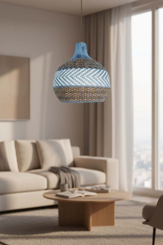 Living Room Tan Brown White Rattan Pendant Light - Cozy & Inviting