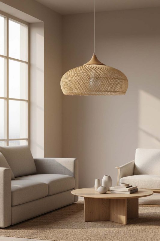 Living Room Vintage Wood Rattan Pendant Light C - Aesthetic & Trendy