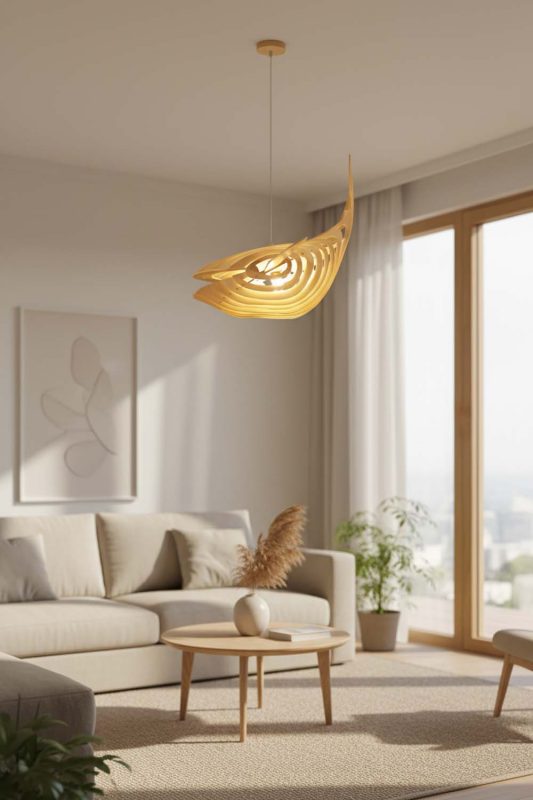 Living Room Whale Wood Pendant Light - Stylish & Modern