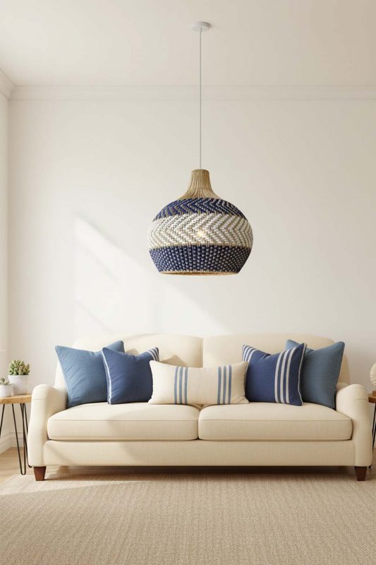 Living Room White Blue Rattan Pendant Light - Aesthetic & Trendy