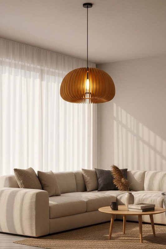 Living Room Wood Slat Pendant Light - Warm & Relaxing