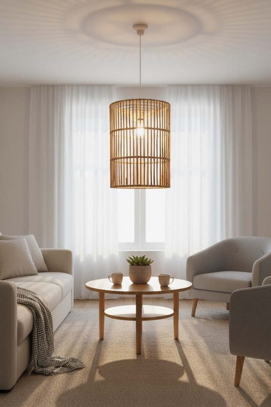 Living Table Bamboo Geometric Pendant Light Cylinder - Comfortable & Welcoming