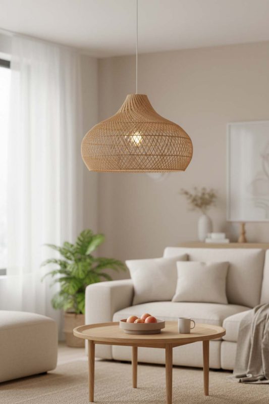 Living Table Beige Kloe Rattan Pendant Light - Sophisticated & Cozy