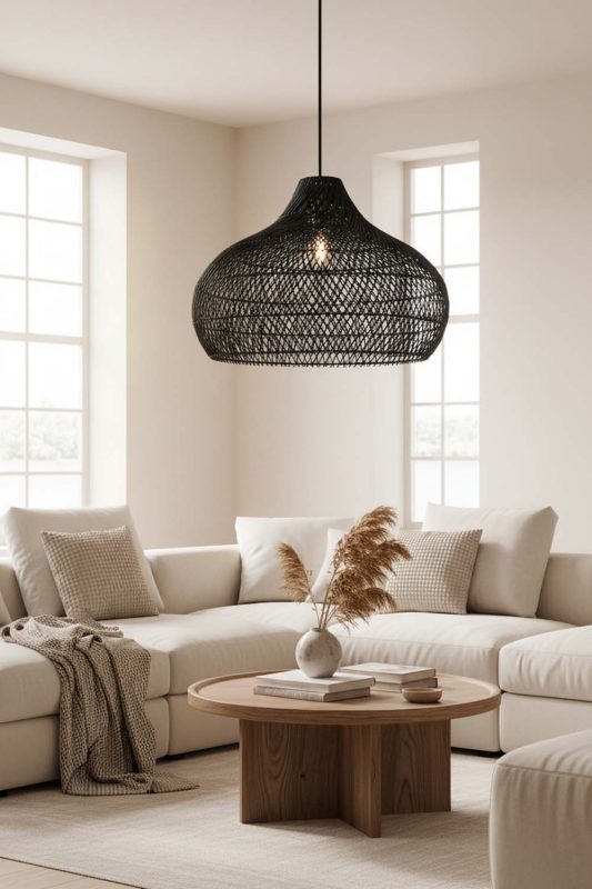 Living Table Black Kloe Rattan Pendant Light - Calm & Comfortable