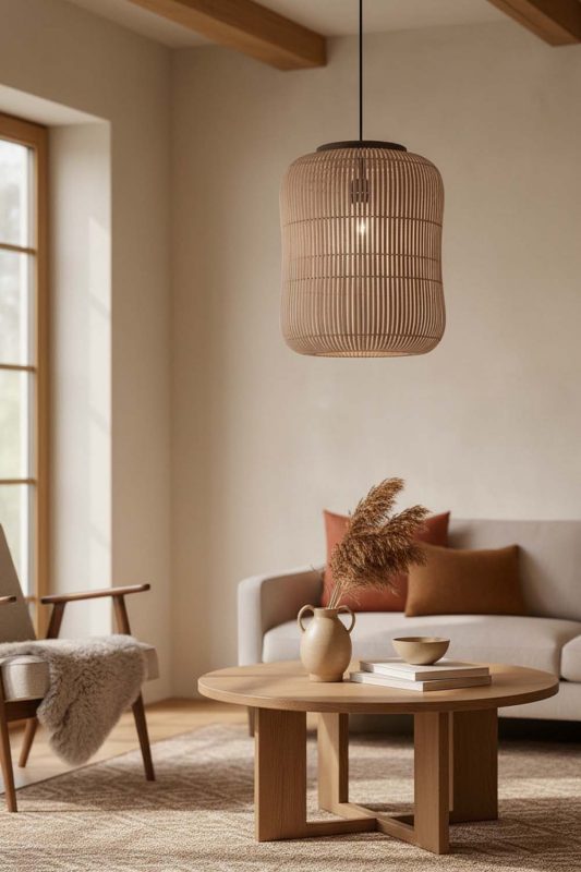Living Table Brown Rattan Capsule Pendant Light - Trendy & Elegant