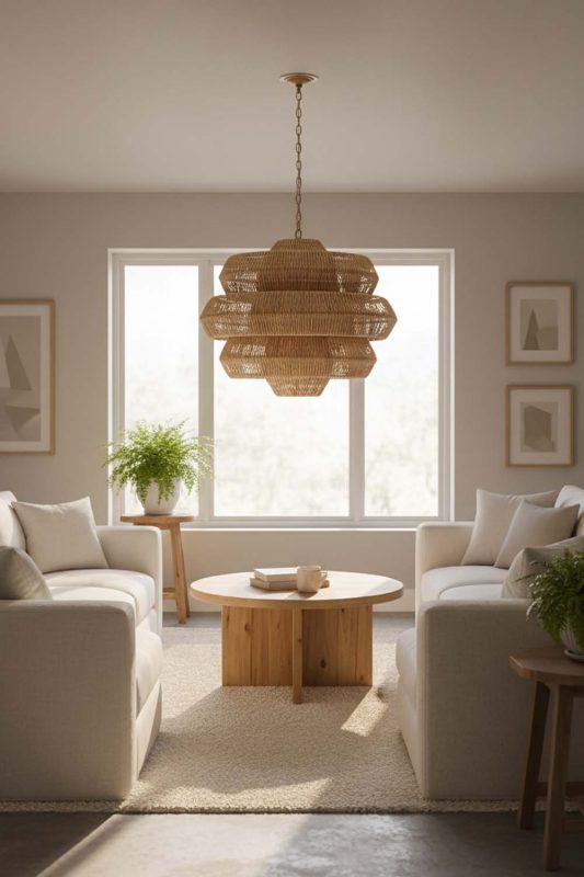 Living Table Brown Tiered Rattan Chandelier - Trendy & Elegant