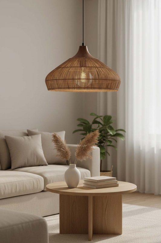 Living Table Open Rattan Pendant Light - Elegant & Modern