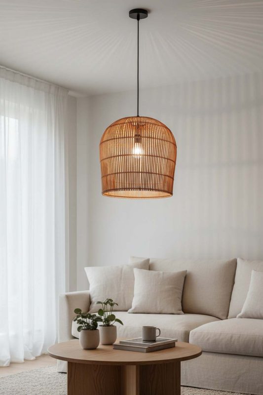 Living Table Rattan Bell Shaped Pendant Light - Elegant & Modern