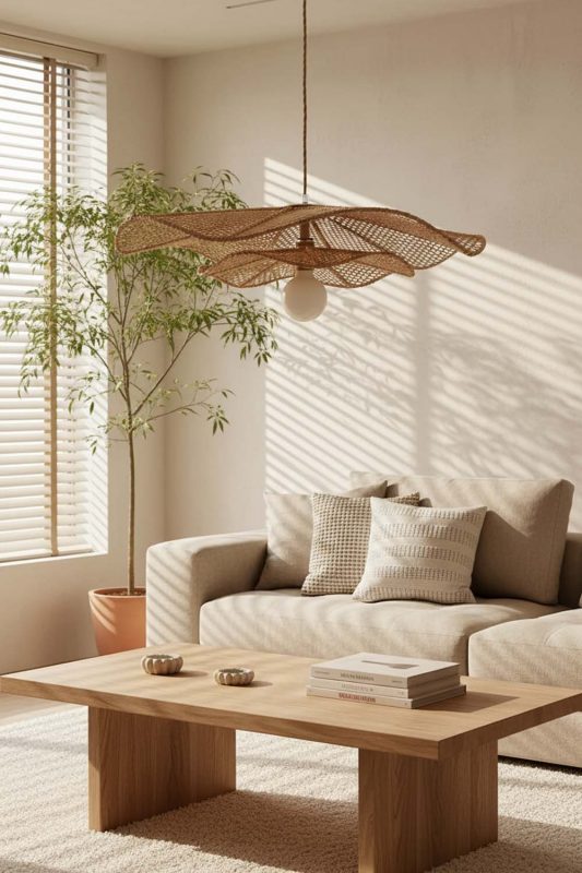 Living Table Rattan Lotus Pendant Light - Cozy & Stylish