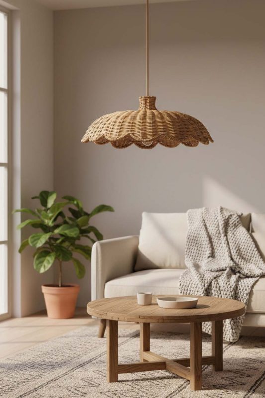 Living Table Rattan Scalloped Lampshade - Inviting & Serene