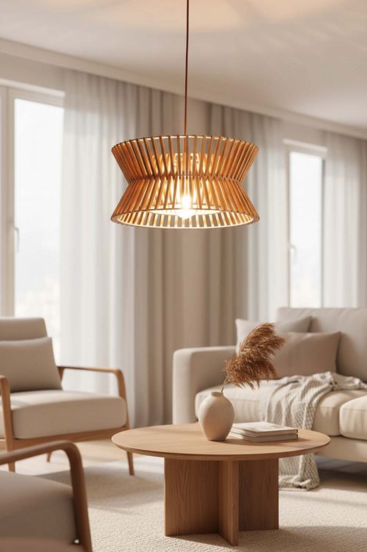 Living Table Round Wood Slat Pendant Light - Contemporary & Comfortable