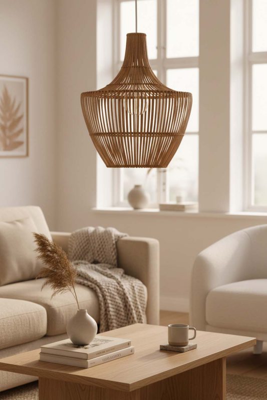 Living Table Special Geometric Bamboo Pendant Light - Aesthetic & Cozy