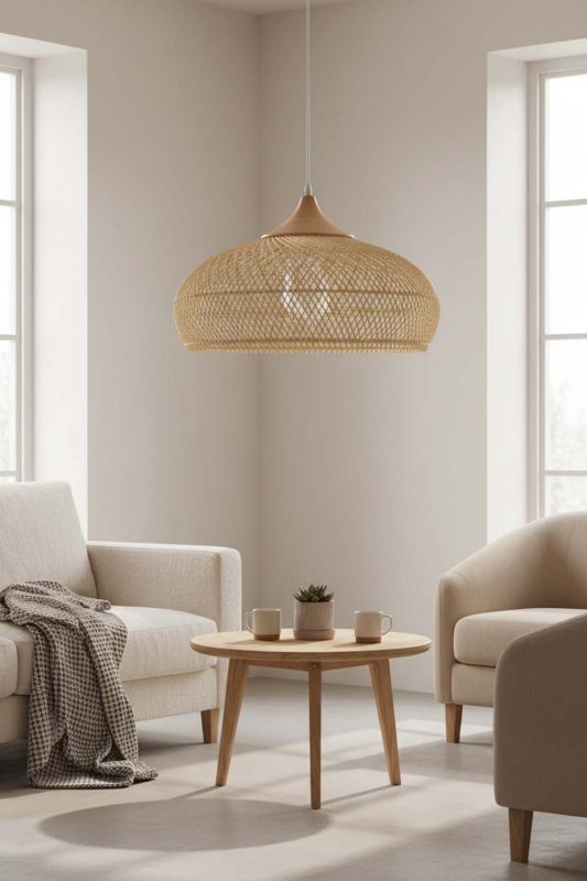 Living Table Vintage Wood Rattan Pendant Light C - Warm & Harmonious