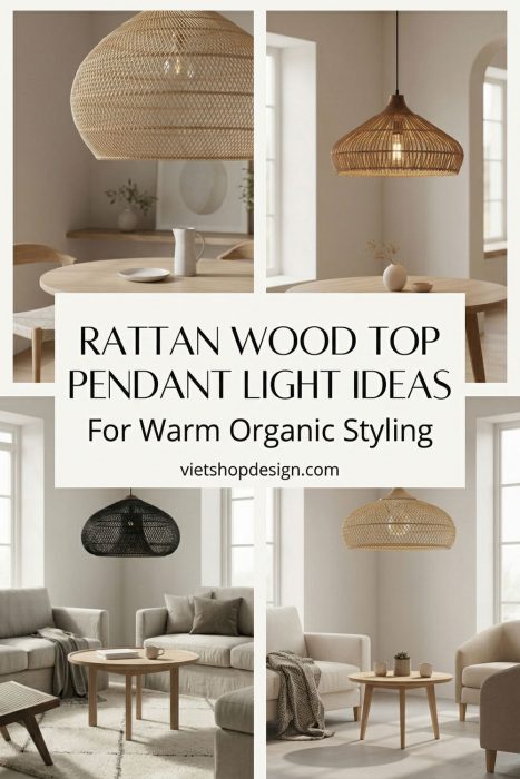 Rattan Wood Top Pendant Lights For Warm Organic Styling