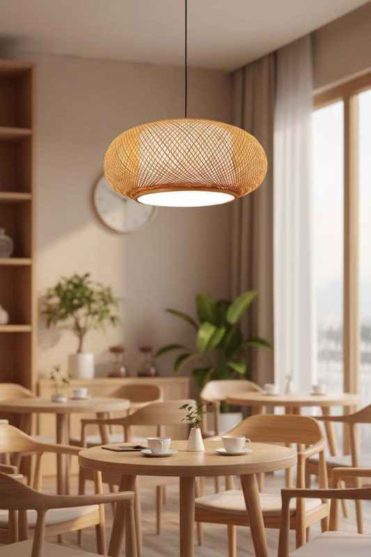 Restaurant Table Bamboo Donut Pendant Light - Warm & Inviting Atmosphere