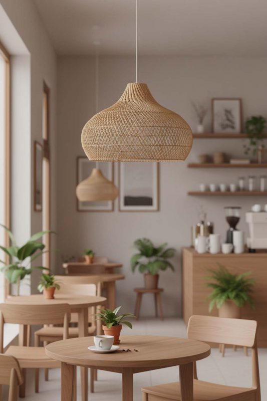 Restaurant Table Beige Kloe Rattan Pendant Light - Upscale & Stylish