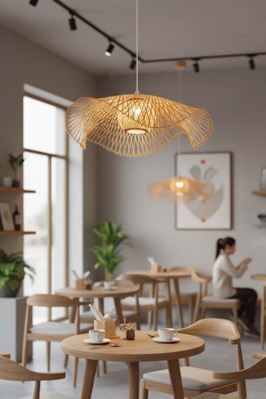 Restaurant Table Beige Lotus Bamboo Pendant Light - Warm & Inviting Atmosphere