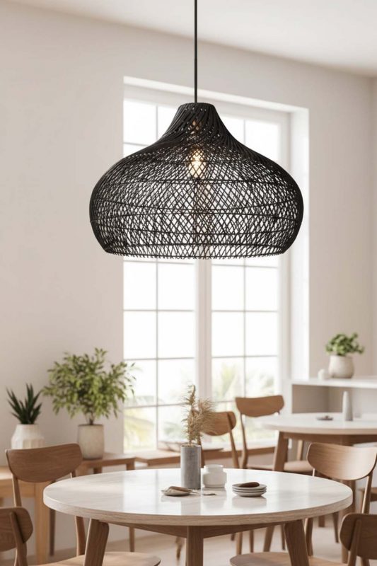 Restaurant Table Black Kloe Rattan Pendant Light - Cozy Fine Dining
