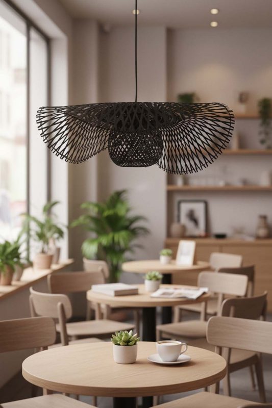 Restaurant Table Black Lotus Bamboo Pendant Light - Elegant Dining Experience