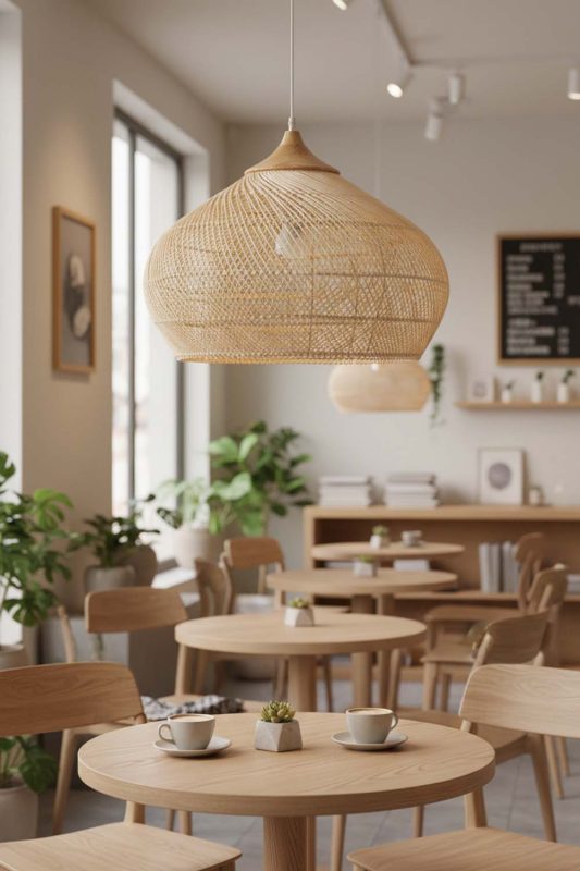 Restaurant Table Natural Vintage Wood Rattan Pendant Light - Warm & Inviting Atmosphere