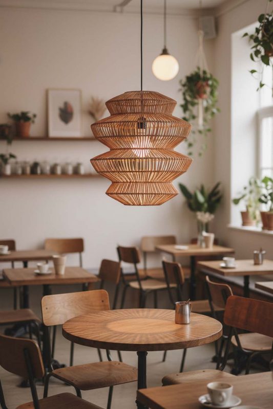 Restaurant Table Rattan Accordion Pendant Light - Upscale & Stylish