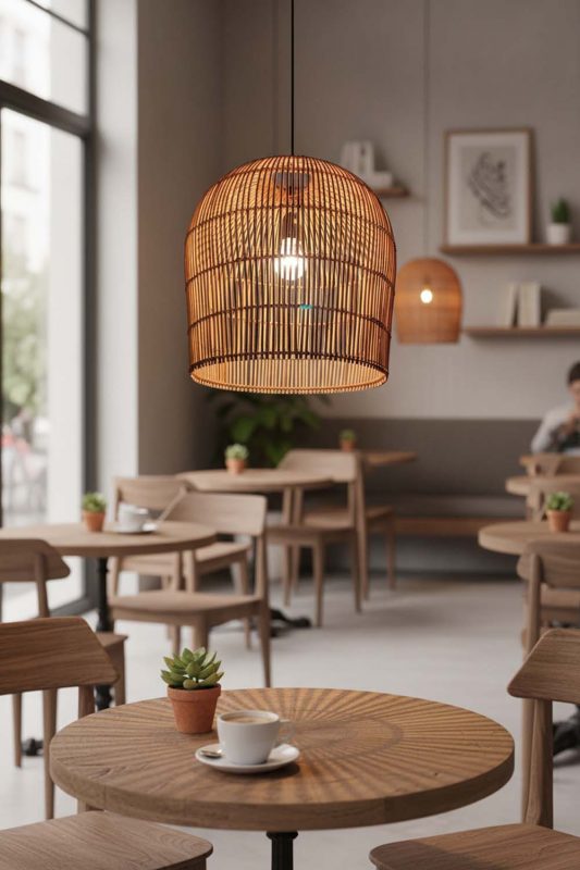Restaurant Table Rattan Bell Shaped Pendant Light - Memorable Ambience