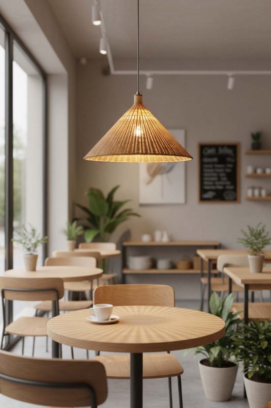 Restaurant Table Rattan Cone Pendant Light - Elegant Dining Experience