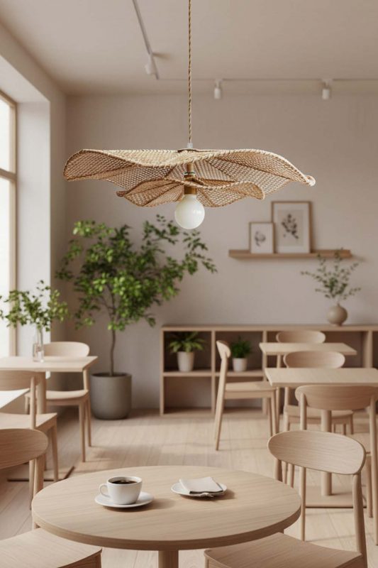 Restaurant Table Rattan Lotus Pendant Light - Cozy Fine Dining