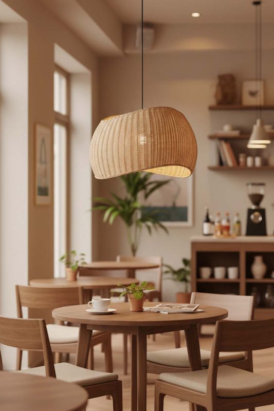 Restaurant Table Rattan Ribbon Pendant Light - Elegant Dining Experience