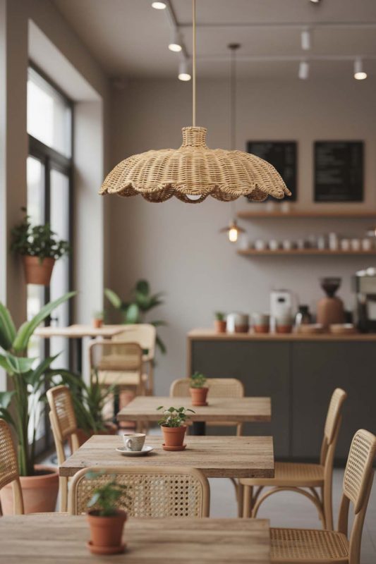 Restaurant Table Rattan Scalloped Lampshade - Upscale & Stylish