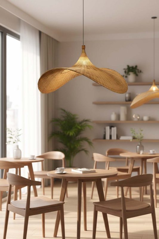 Restaurant Table Rattan Straw Hat Pendant Light - Upscale & Stylish