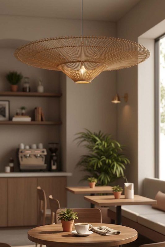 Restaurant Table Rattan Umbrella Pendant Light - Elegant Dining Experience